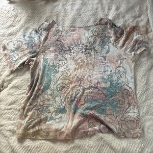 ONE WORLD Multicolor Graphic Short Sleeve Top